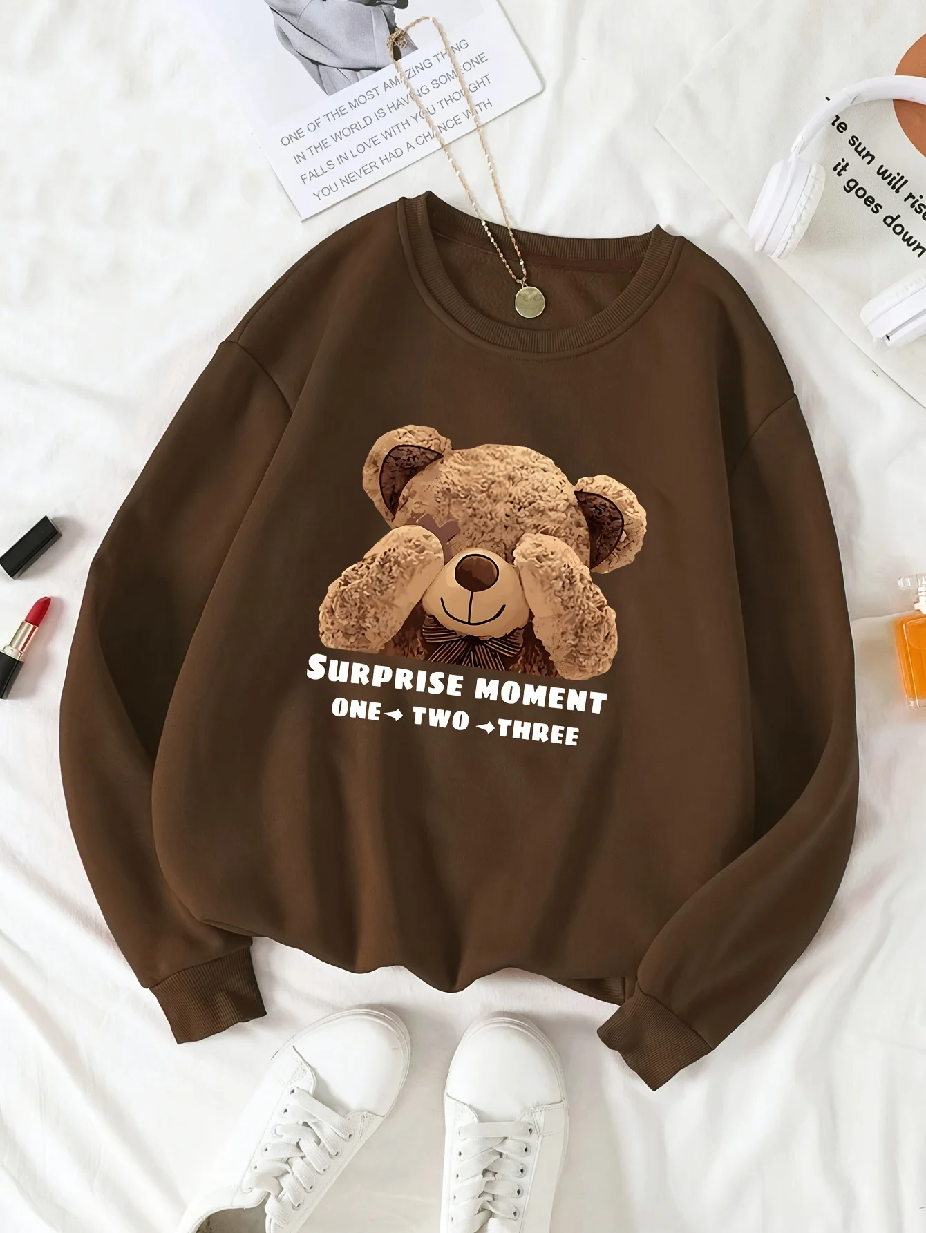 CLoose Sweatshirt Casual Long Sleeve Women Autumn and winter  Cartoon Bear Comfortable Pullover Crewneck Loose Female Clothes