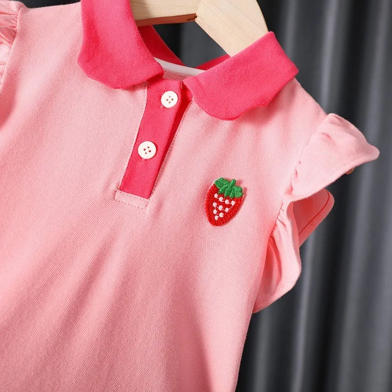 Korean Baby Girl Dress Children\'s Clothes Short Sleeves POLO Dress For Kids Girl Student Girls Princess Dress