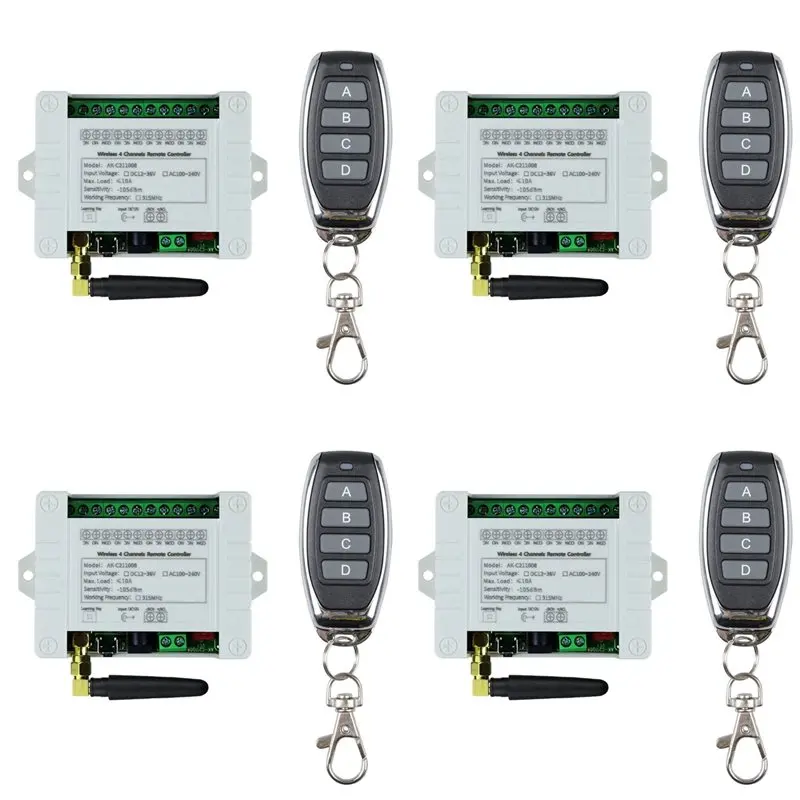 ABVJ-DC 12V 24V 36V 10A 433Mhz 4 Channel Wireless Relay RF Remote Control Switch Receiver+4CH Transmitter,4 Receiver 4 Remote