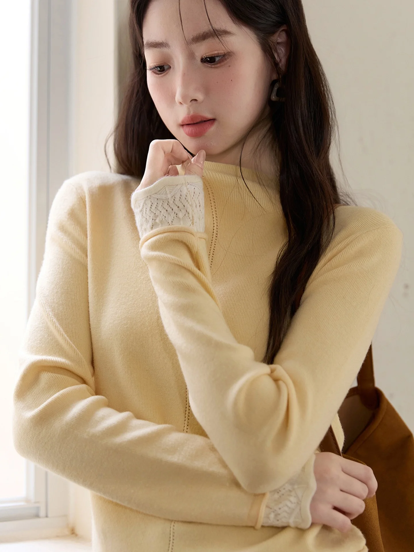 

Ladies Thiened Knitted Sweater Sweet Sli Base Layer irt Lazy Sle Warmth Heating Function Long Sve Winter Top