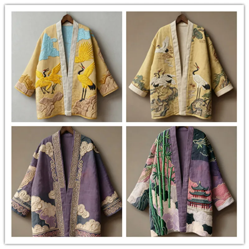 Kimono Cardigan Masculino Estilo Harajuku com Estampa de Dragão e Grua, Manga 3/4 Tradicional, Haori Yukata, Roupa de Cosplay para o Verão