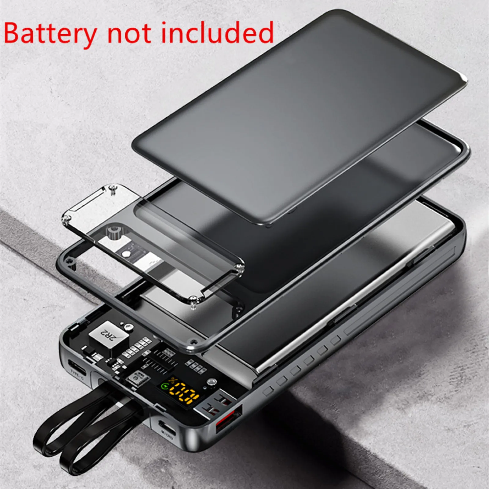 2*1260110 Battery Power Bank Case 20000mAh Mobile Charger Built in Cables PD22.5W Battery Quick Charge LCD Display DIY Shell New