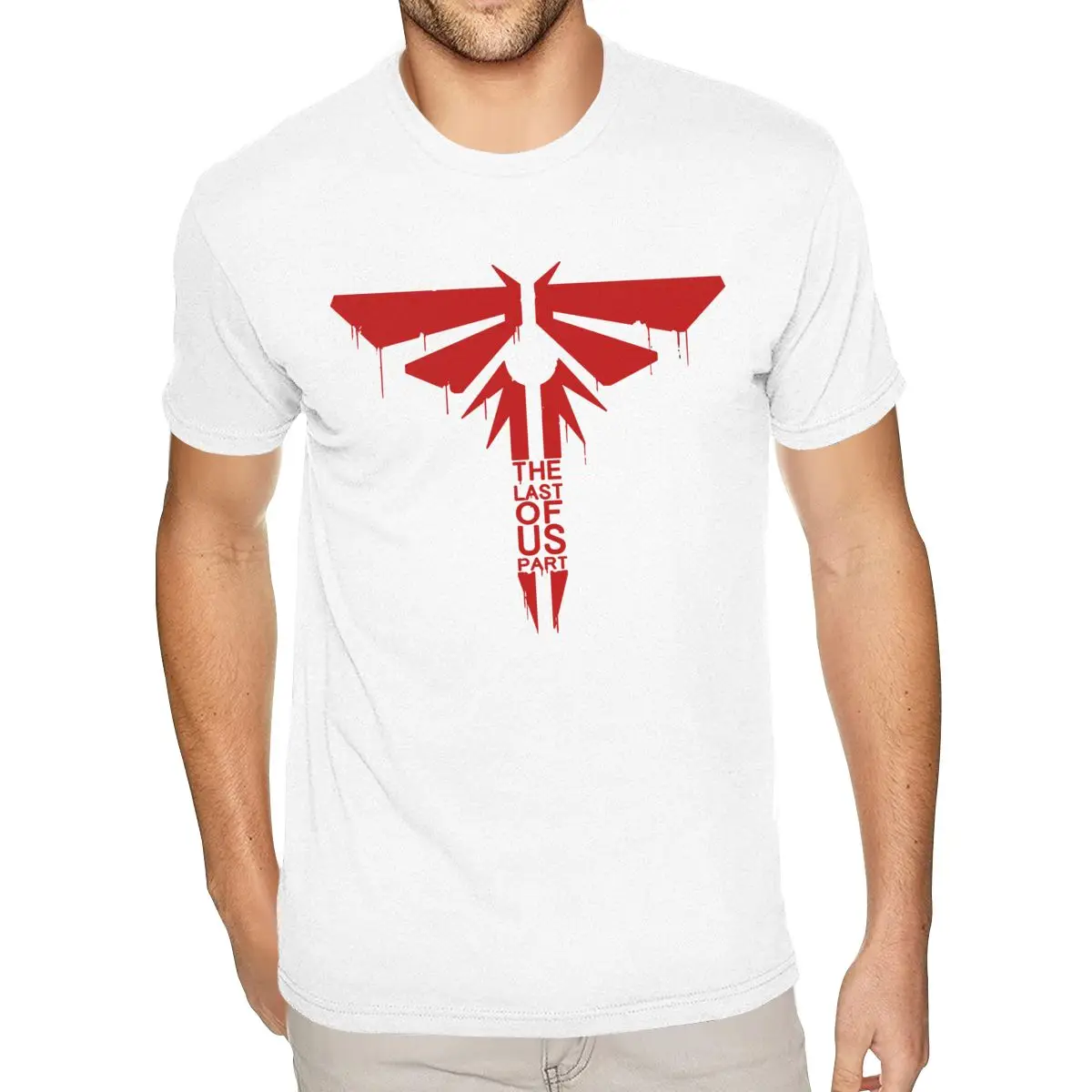 White The Last Of Us Red Logo Tees for Men Bespoke Short Sleeve Yellow O-neck T-Shirts