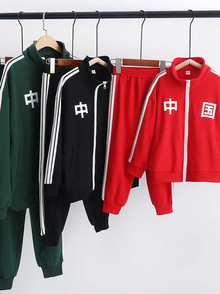 

Parent-child Wear Autumn and Winter Fashion Trendy Chinese Red Long-sleeved Sweater Family of Three Sports Suits