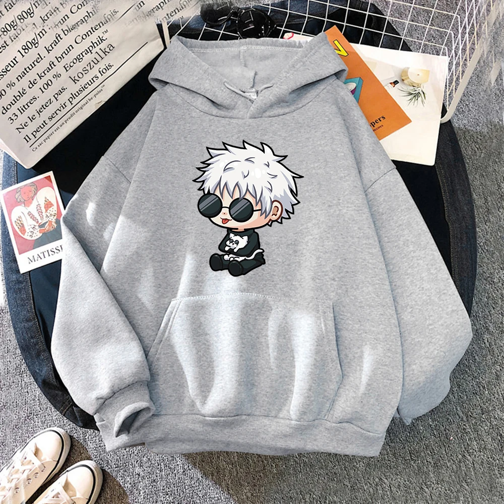 Anime Jujutsu Kaisen Satoru Gojo Cute Cartoon Graphic Printed Hooded Plus Size Hoodie Men Women Sweatshirts Unisex Streetwear