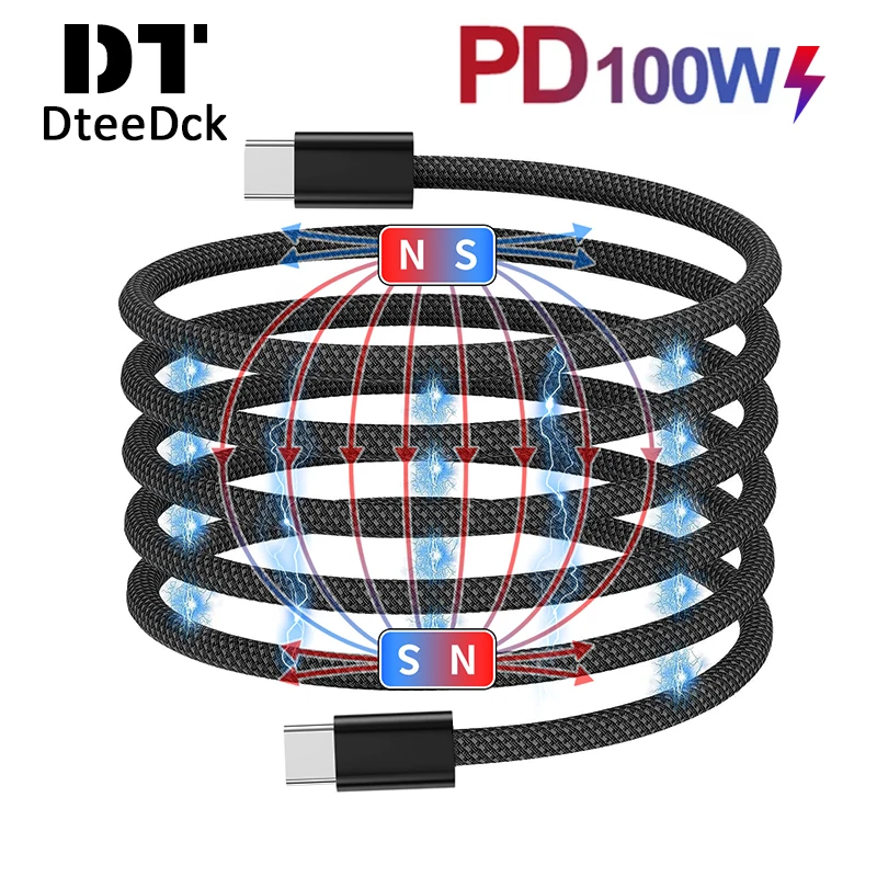 100W Magnetic USB C to C Cable for Samsung Type C PD 30W Fast Charging Data Cable Easy Storage For iPhone14 Pro Max 13 12 11 XR