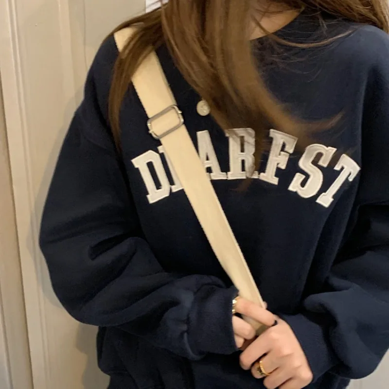 Women Spring Autumn Letter Loose Sweatshirt Girls Student Long Sleeve Top Woman Casual Jacket Lady Street Long Sleeve Sweatshirt