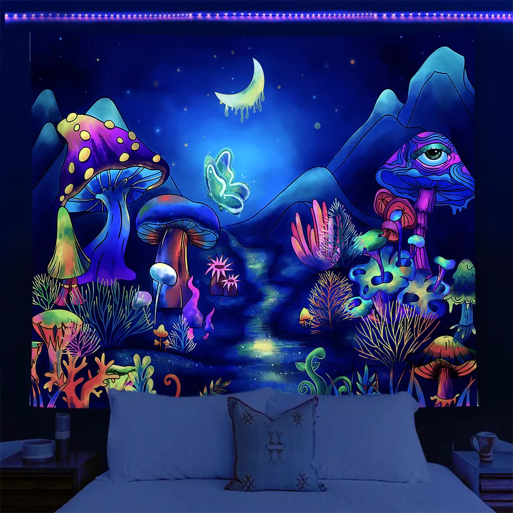 Home decoration UV tapestry Fluorescent skull  Wall hanging cloth Bedroom  psychedelic art