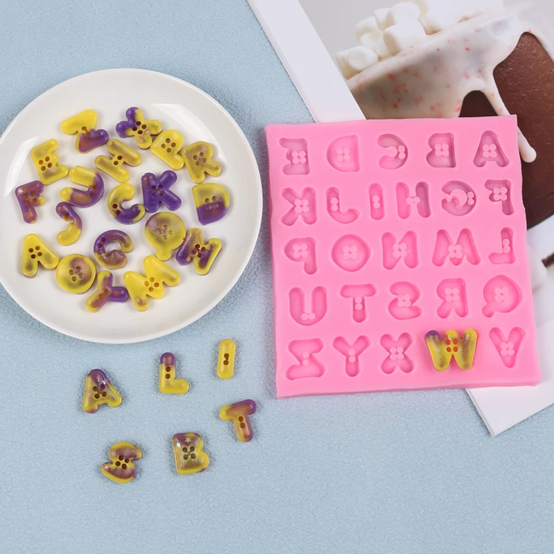 Button Capital Alphabet Letters Silicone Mold Cake Decorating Chocolate Fondant Candy Cupcake Topper Gum Paste Polymer Clay Mold view 5