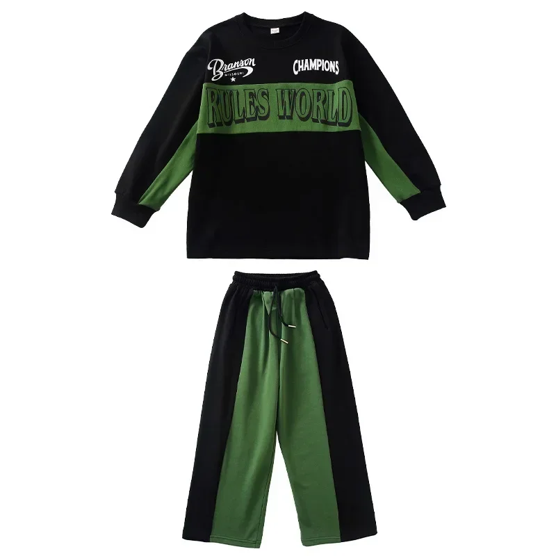 Ragazzi Moderni Abiti da ballo Hip Hop Lettera Stampa Patchwork Felpa Pantalone casual Set Ragazze Jazz Dance Performance Wear Streetwear
