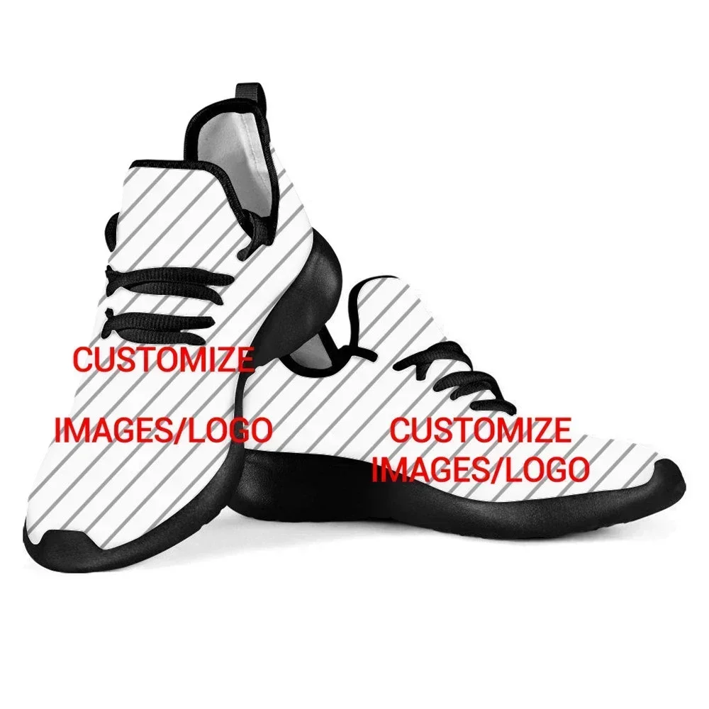 Benutzerdefinierte Schuhe Benutzerdefinierte Bilder Kinder Mesh Stricken Weiße Sohle Turnschuhe Casual Lace Up Wohnungen Jungen Mode Licht Schuhe