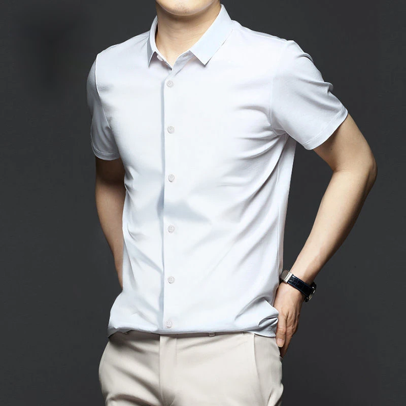 男性用しわ防止ビジネスシャツ,無地の服,カジュアルな半袖,柔らかく滑らかな生地,新しい春と夏の5XL