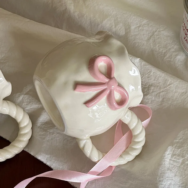 Taza de café con lazo de mano para chica femenina estilo Ins, taza de cerámica para té de la tarde, bonita taza