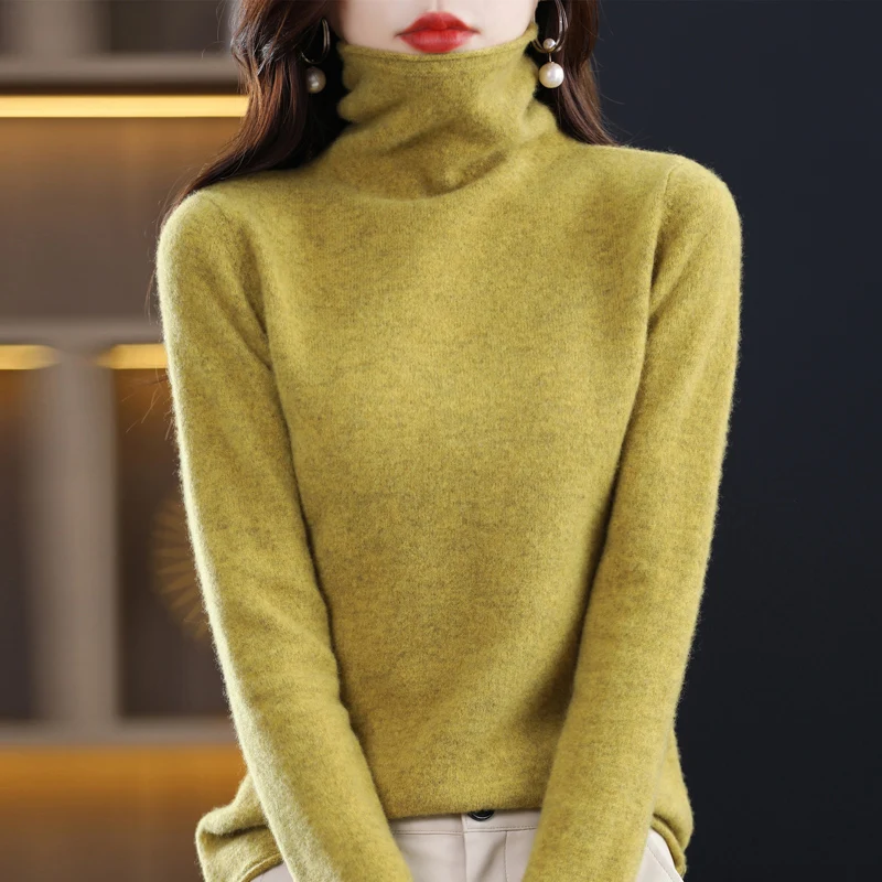 Women's High Neck Wool Pullover Cashmere Sweater Winter New Long Sleeve Knitwear Warm Temperament Top Loose Versatile Sweater