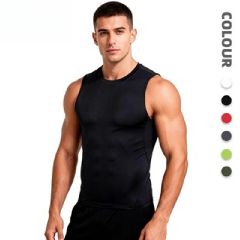 Men's Quick-Drying Sleeveless T-Shirt Fitness Bodybuilding Round Neck Elastic Vest Sports Wear for Active Lifestyle