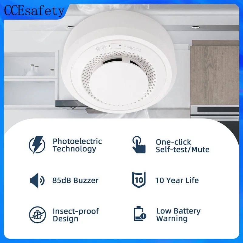 SD301 كاشف الدخان 10 سنوات بطارية قابلة للاستبدال أجهزة إنذار الحريق كاشفات الدخان الاستشعار الكهروضوئي لأمن المنزل زر كتم الصوت #1
