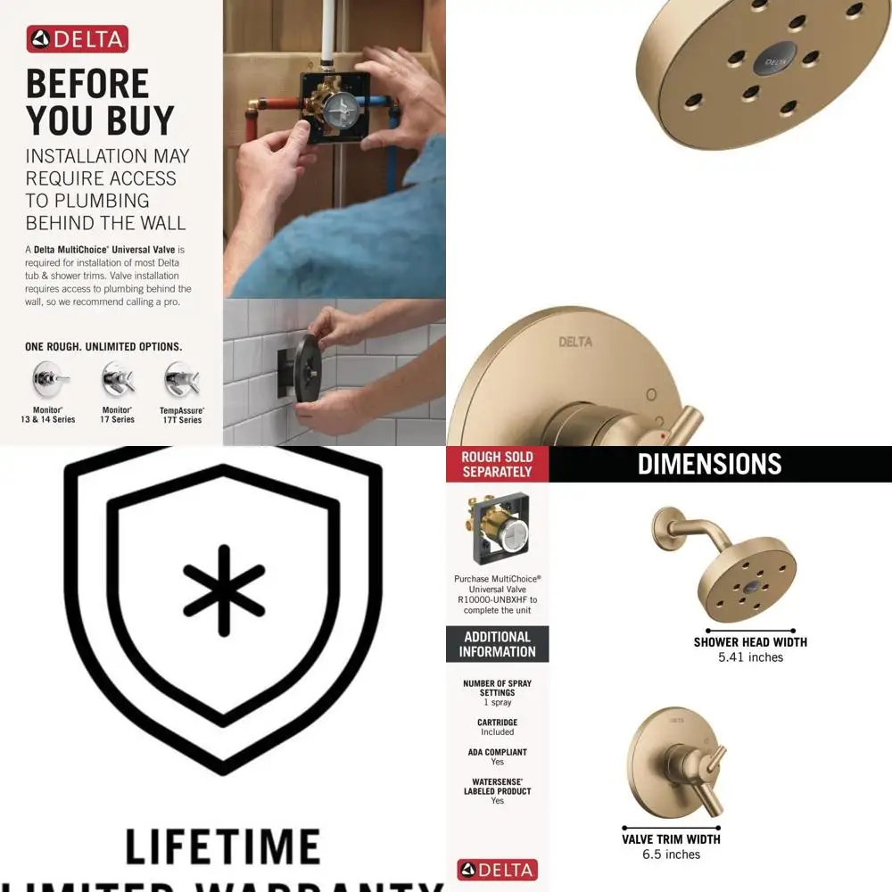

Champagne Bronze Dual-Function Shower Trim Kit with Single-Spray H2Okinetic Head, T17259-CZ (Valve Not Included)