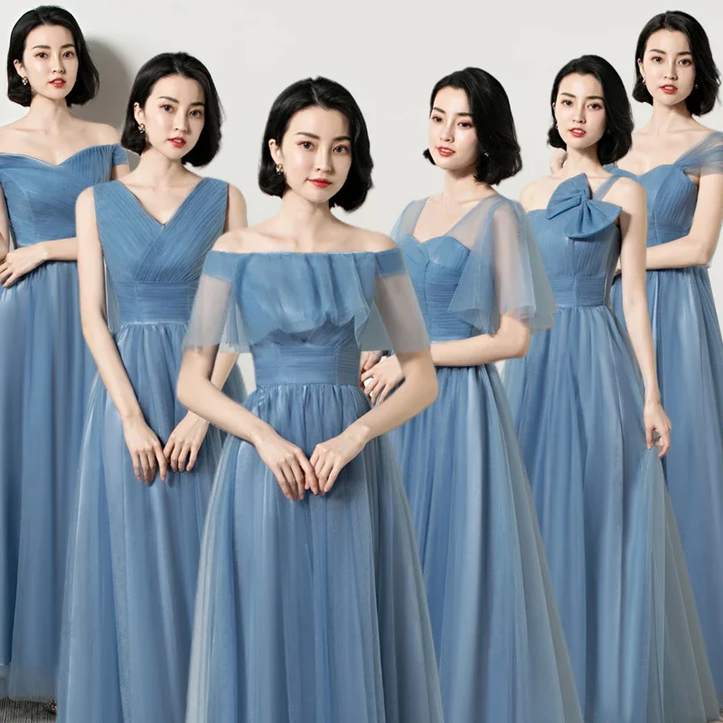 

Greydish blue long simple lady girl women princess bridesmaid banquet party ball prom dress gown 2025