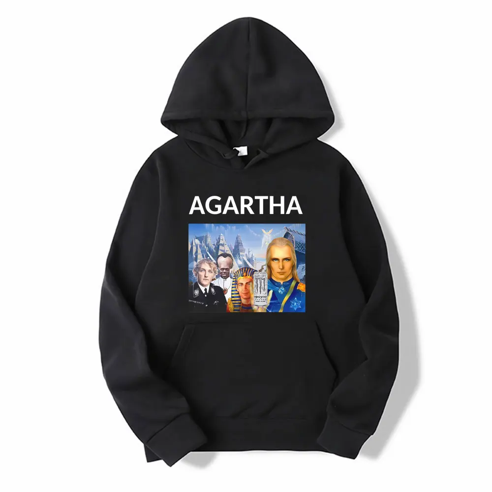 HollowEarth Agartha Meme Graphic Sweatshirt Men Women Hip Hop Vintage Style Hoodies Oversized Long Sleeve Comfort Loose Pullover