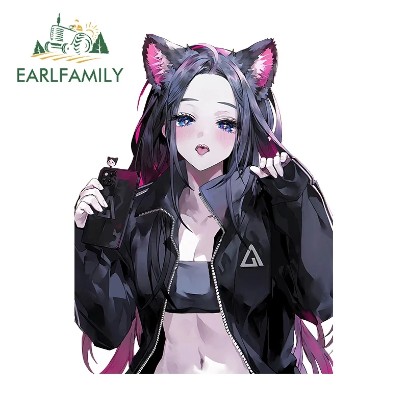 

EARLFAMILY 13cm X 9.9cm for Cute Cat Sexy Car Stickers Waterproof Personality Decals Creative Car Door Protector Caravan Decor