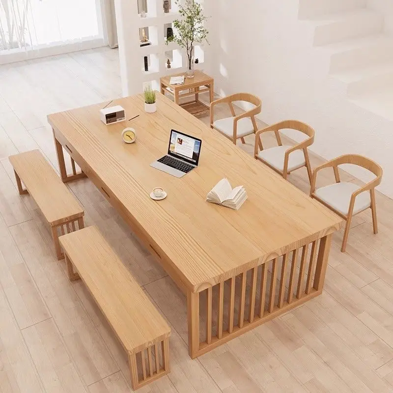 Living room long desk solid wood double simple learning desktop home workbench hand writing log color strip table