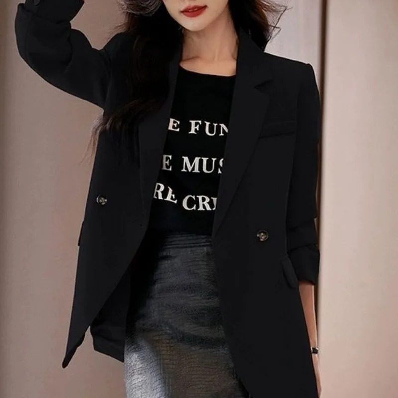 Korean Style Blazers for Women Long Sleeve Office Lady Clothing All-match Solid Minimalist Single Button Fashion Casual Notched