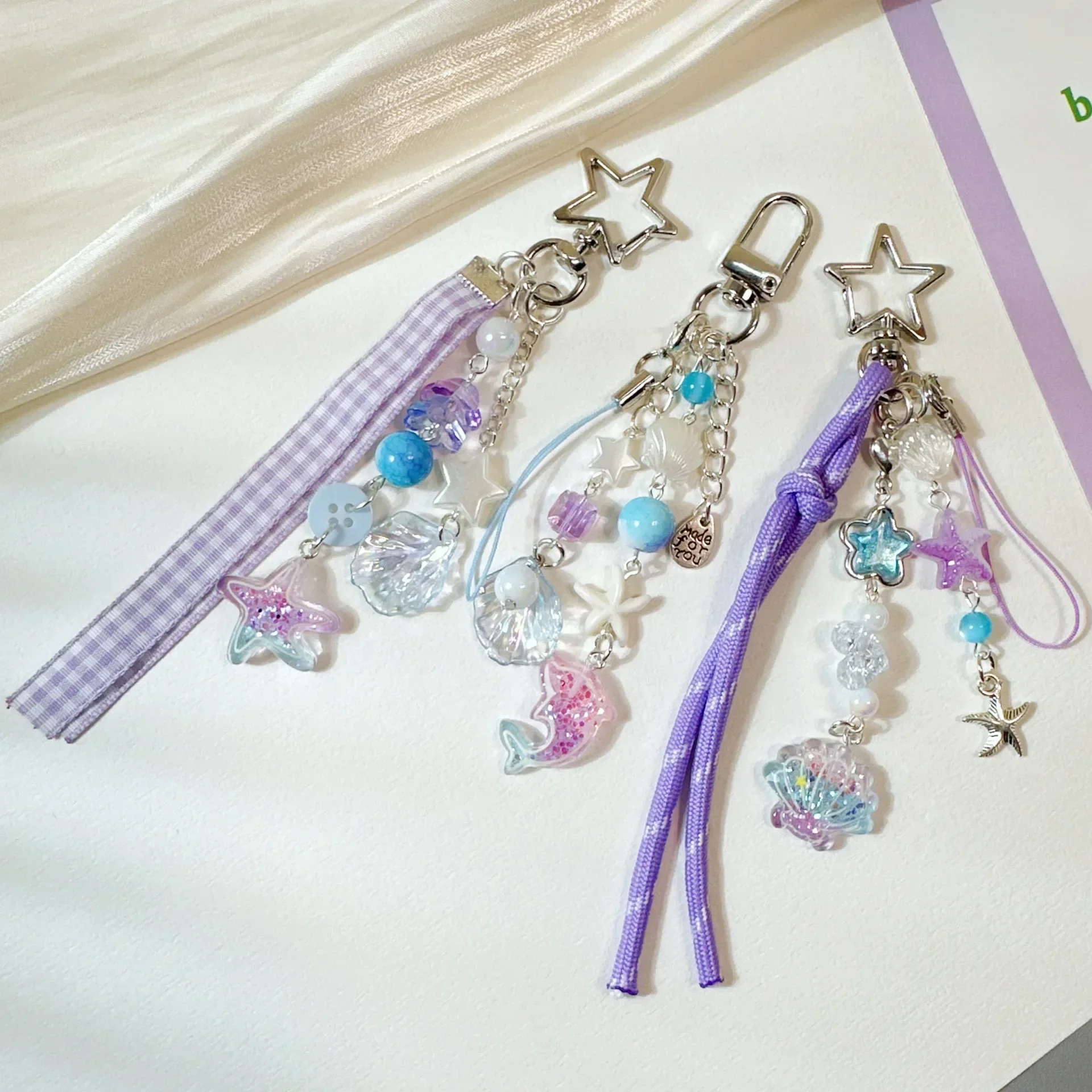 

BOHO Purple Sea Shell Star Dolphin Phone Charms Keychain Phone Chain Backpack Bag Pendant Charm Car Key Decoration Accessories