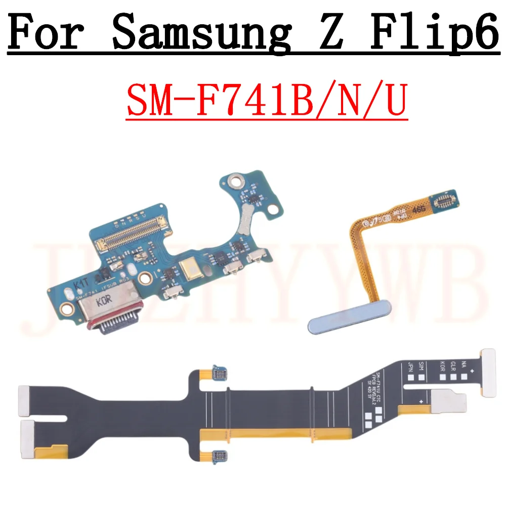 Charging Port Board For Samsung Z Flip6 F741B F741N F741U Fingerprint Sensor Spin Axis LCD Motherboard Connector Flex Cable