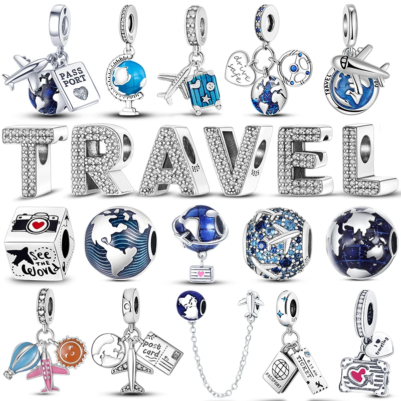 925 Sterling Silver Travel Passport Trunk Charms Fit Pandora braccialetto originale fai da te aereo terra perline per gioielli che fanno regalo