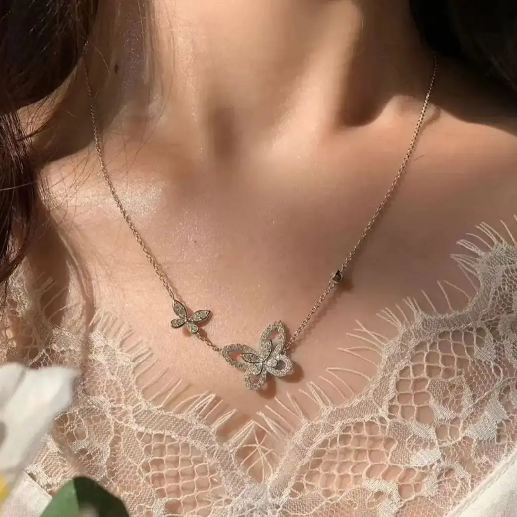 

French Gorgeous Bow Phantom Women's Jewelry Necklace, High-Quality Moissanite Sparkling Charm Valentine's Day Engagement Gift