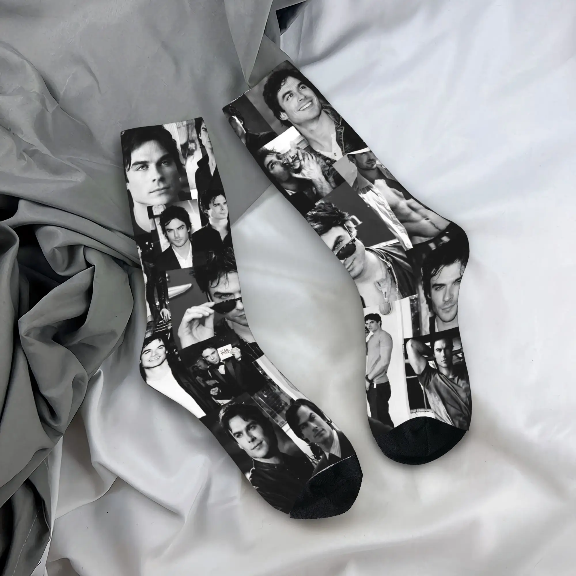 Vampire Diaries Damon Salvatore Socks Men's Women's Casual  Socks Novelty Spring Summer Autumn Winter Middle Tube Socks Gift