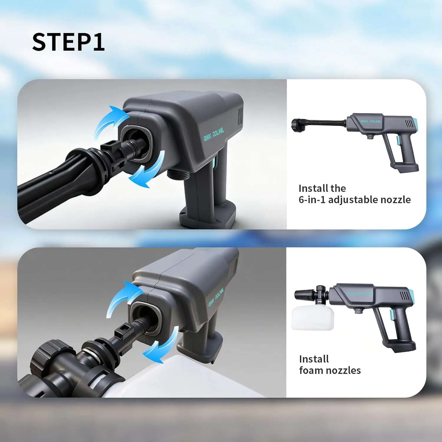 Battery Powered Pressure Washer, 800PSI, 6-in-1 Nozzle, 16FT Hose, 21V Battery & Charger, Portable Handheld Cleaner for Home, Ca