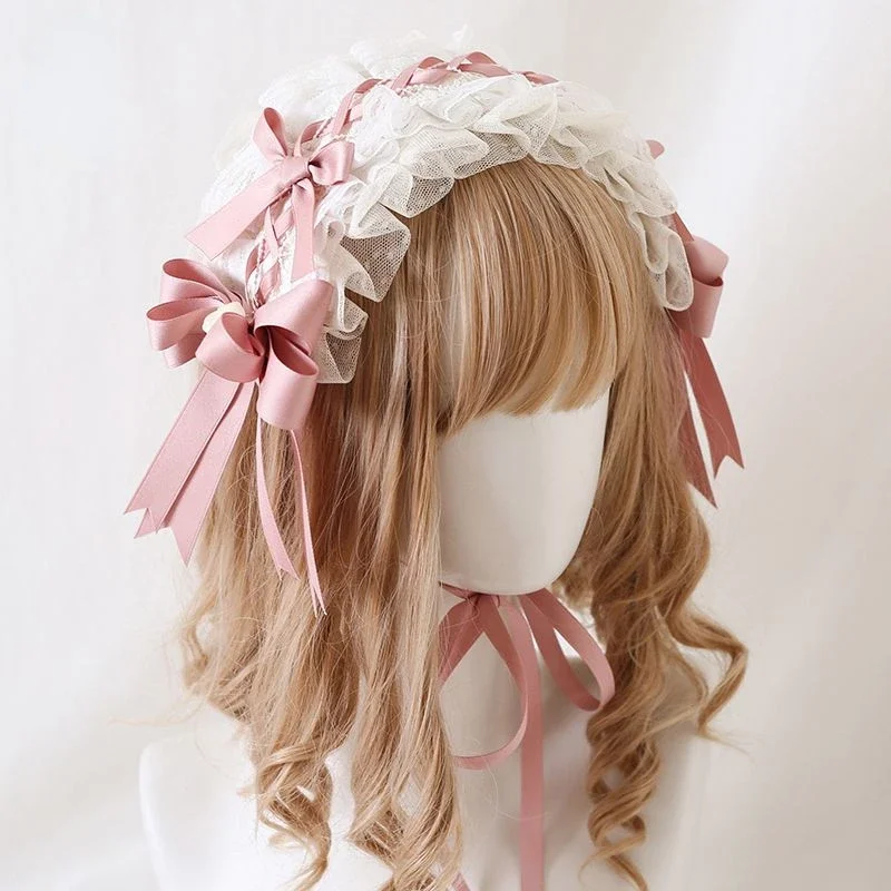Coalfell Generate Lolita Japanese Elegant Flat Hat Lolita Lace Headband Headwear Flower Wedding Hat Butterfly Knot Hairband
