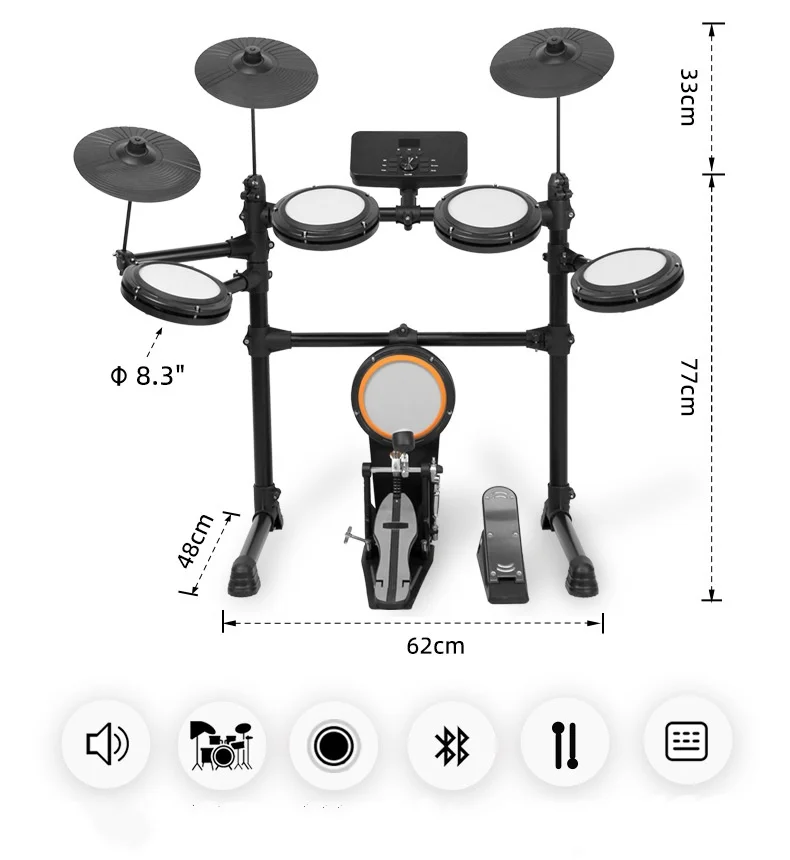 Electronic Jazz Drum Kit Electronic Drum Set Percussion Instrument Including Floor Drum Made of Silicone Material