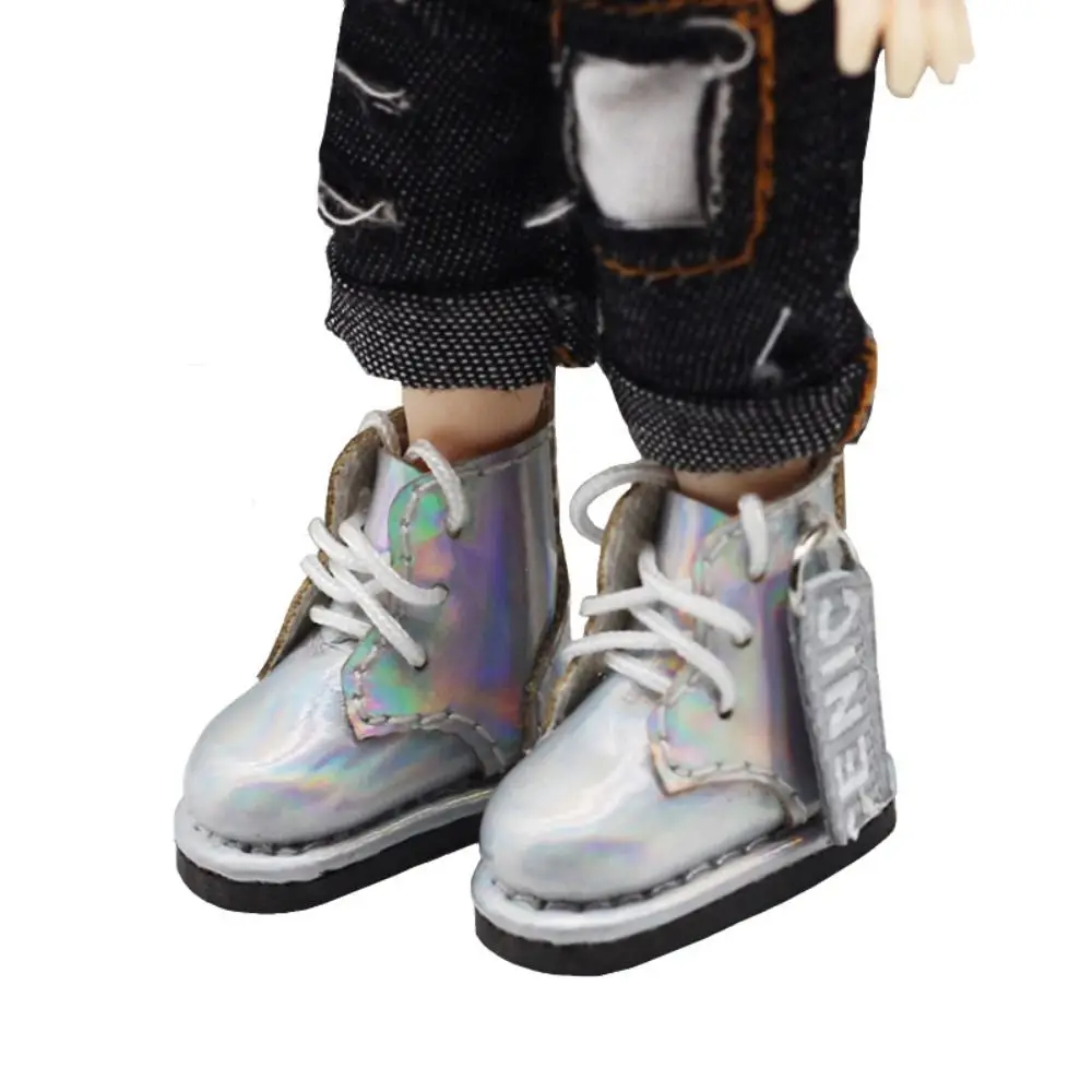 1Pair High-top Obitsu 11 Doll Leather Boots Plating Silver PU Leather 1/12 Bjd Doll Leather Shoes Casual Mini