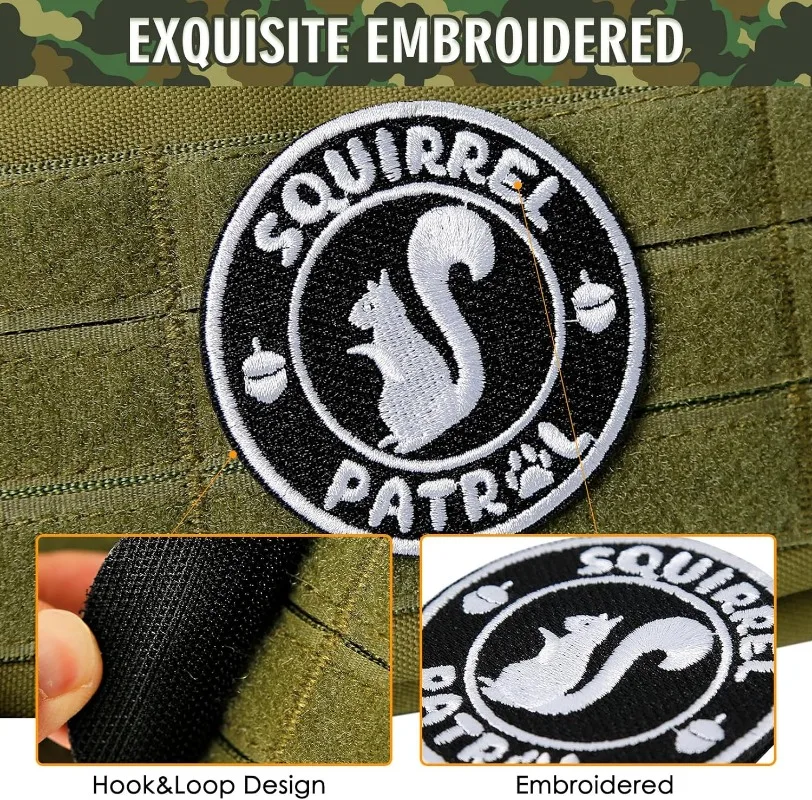 1 Pc Squirrel Patrol Patch Funny Embroidered Animal Patch with Hook and Loop for Dog Vest Dog Harness and Backpacks Caps Jackets