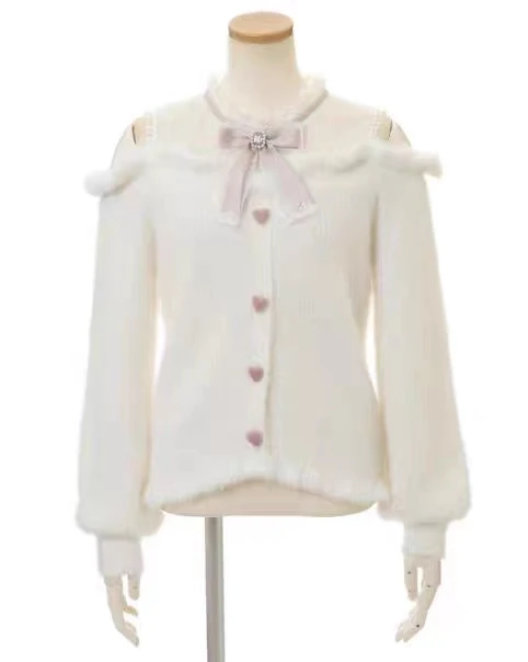 일본 스타일 달콤한 레이스 어깨 노출 긴 소매 니트 스웨터 편안한 핏 가을 겨울 패션 여성 스웨터