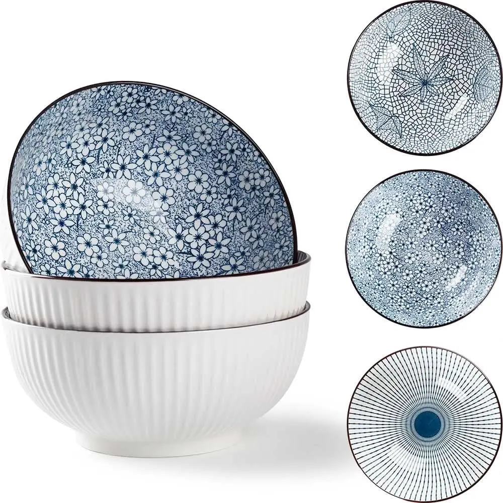 

60 oz Pho Bowls, Large Soup Bowl, Japanese Ramen Bowl Set, Big Porcelain Bowls Set of 3, 8 inches