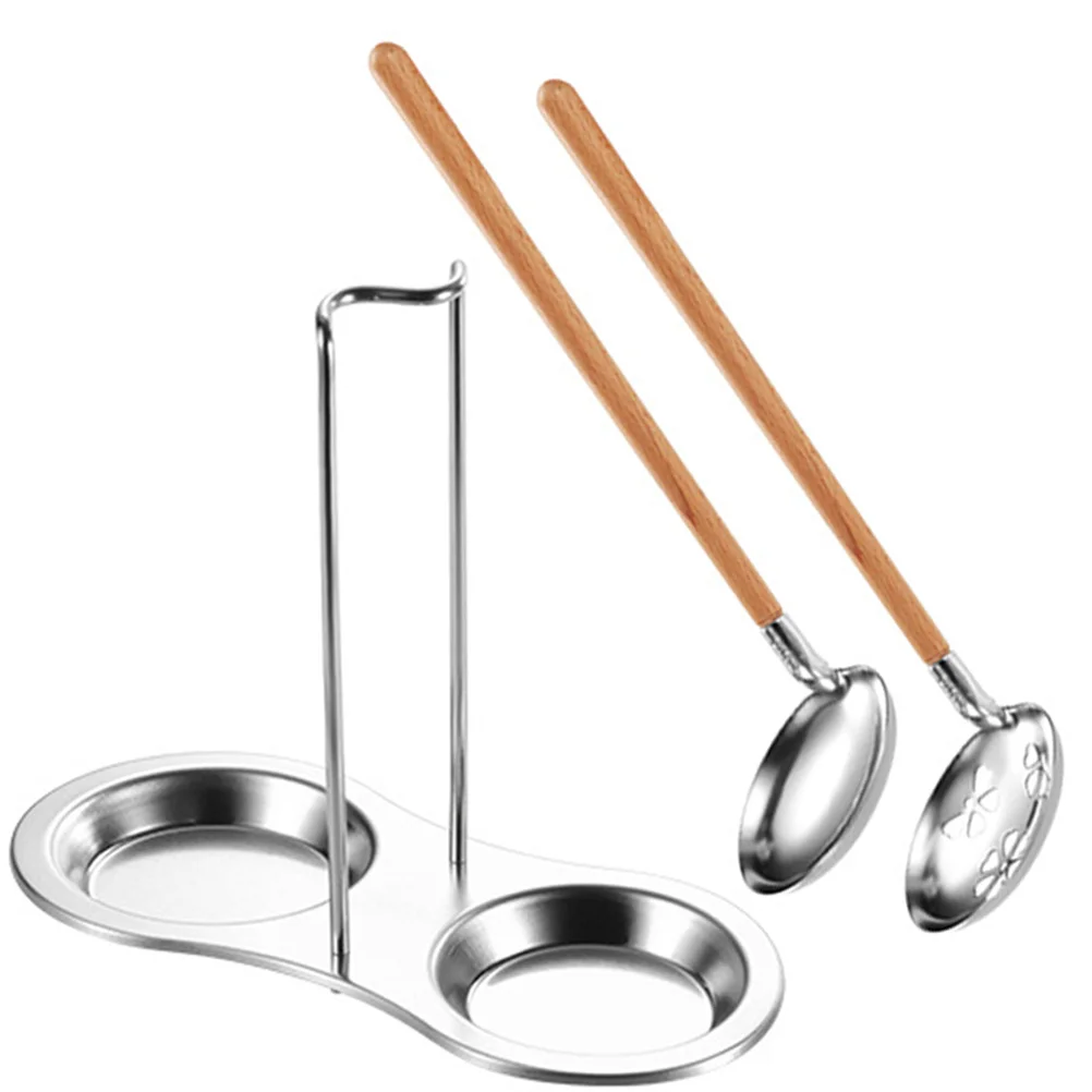 

Soup Colander Set Stainless Steel Ladle Holder Cooking Utensils Ramen Spoon Rest Slotted Spoon Kitchen Gadgets