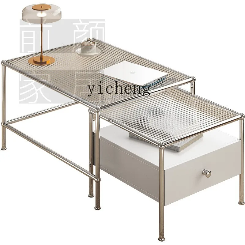 

ZC medieval metal module combination table stainless steel Changhong glass coffee table with drawers