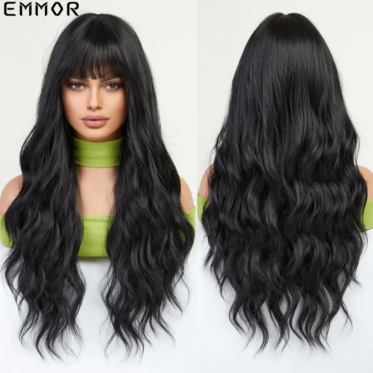 

Emmor Synthetic Colorful Long Wavy Wig with Bangs for Women Cosplay Natural Highlight Black Hair Wig High Temperature Fiber Hair