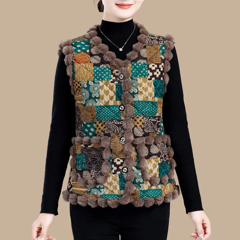 

Женский осенне-зимний жилет среднего возраста для пожилых женщин, теплый жилет на плечо с плюшевым модным толстым хлопковым пальто без рукавов, куртка