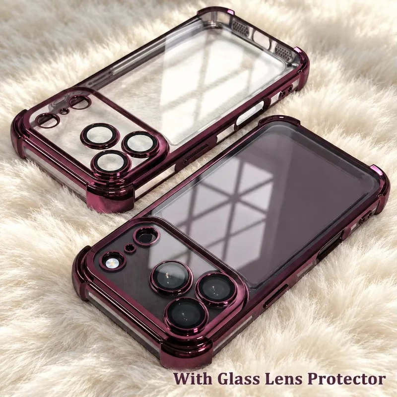 Coque de téléphone transparente antichoc à quatre coins avec placage tendance pour iPhone Air 18 17 16 15 14 13 12 Pro Max Plus, protection de l'appareil photo