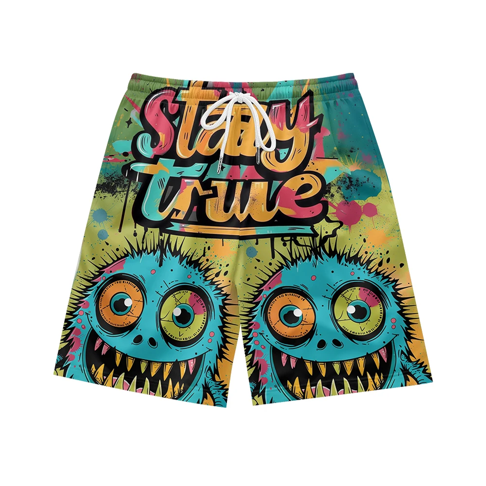 Graffiti art pattern, suitable for daily wear, casual trend, summer men's drawstring beach sports shorts