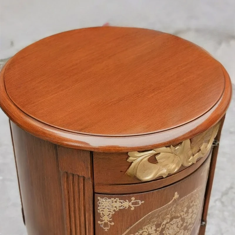 Walnut round table gold embossed sofa side table planter rack floor storage cabinet