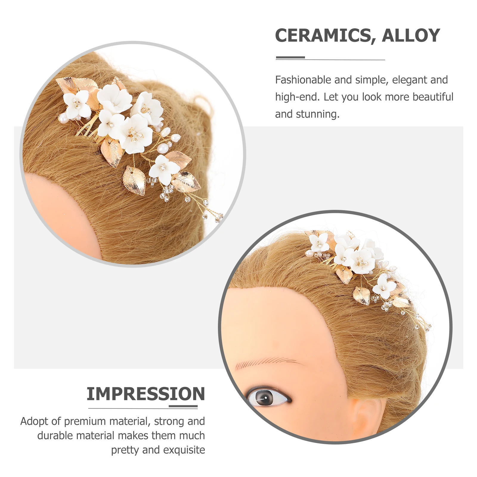 

White Ceramic Bridal Hair Comb Wedding Accessories Women Golden Elegant Flower Decorative Bridal Headdress Hair Accessories For