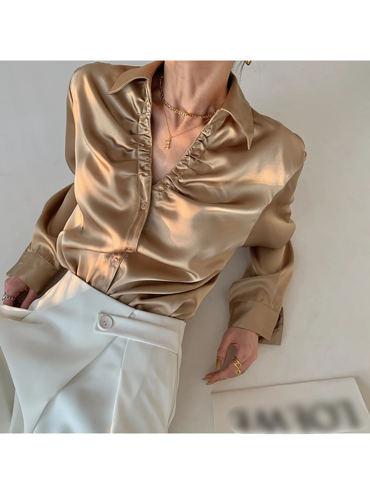 

PAPERLLL V-Ne, атласные, свободные женские, весенний дизайн, плиссированные, для похудения, универсальные, простые, элегантные, весенние, irt