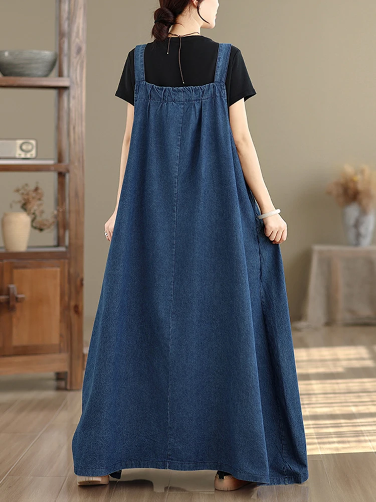 فستان طويل فضفاض للنساء من NYFS بمقاس كبير من قماش الدنيم بحزام فيستدوس إلبيس لربيع وصيف وخريف فور سيزونز #4