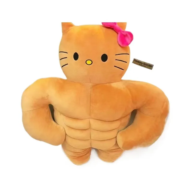 2025 Nieuwe Fun Muscle Hello Kitty Pop Zwarte Huid Leuke Grappige Pluche Pop Verjaardagscadeau Comfort Kussen Bestie Cadeau voor beste vriend