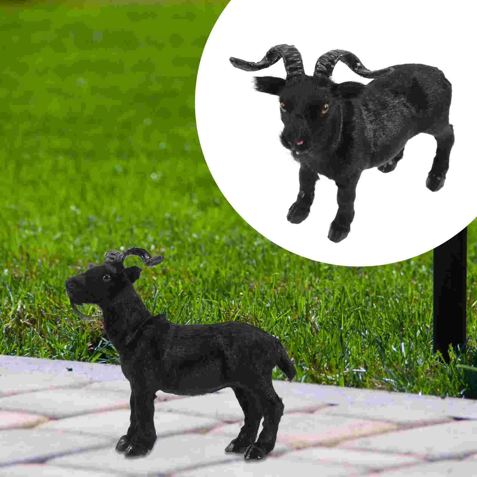 

Goat Garden Ornament Cartoon Figurine Model Resin Decor Outdoor Statue Artificial Fur for